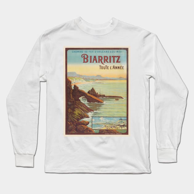 Biarritz toute l'année France Vintage Poster 1914 Long Sleeve T-Shirt by vintagetreasure